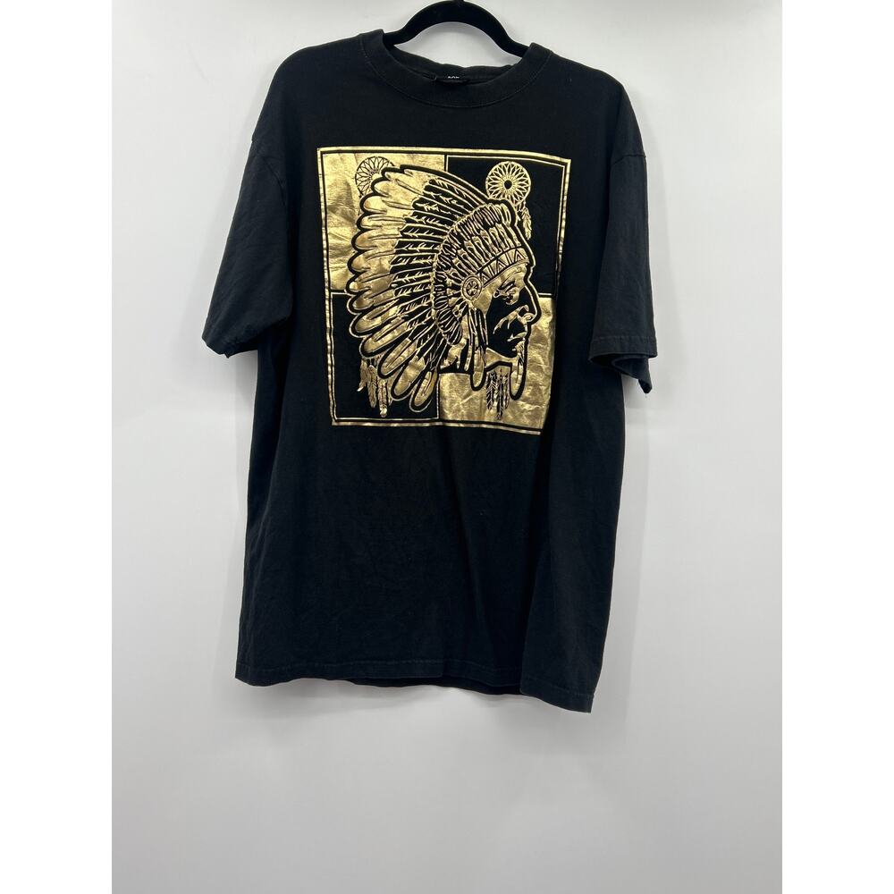Flying Horse Graphic T-Shirt Mens 2XL Black Gold Native Headdress Print Cotton